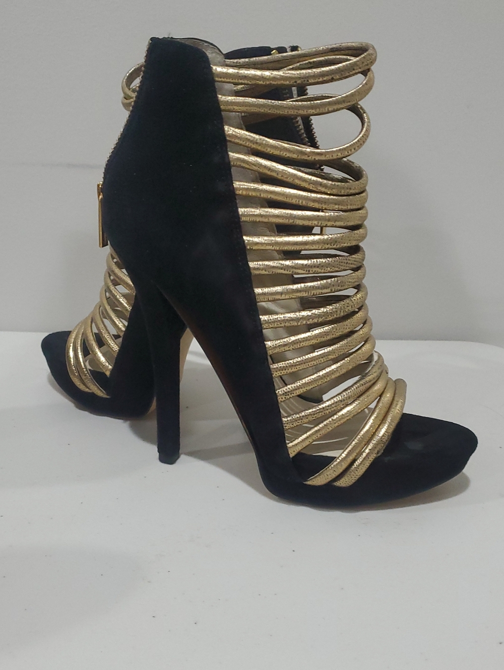 MICHAEL Michael Kors Black and Gold Strappy High Heels